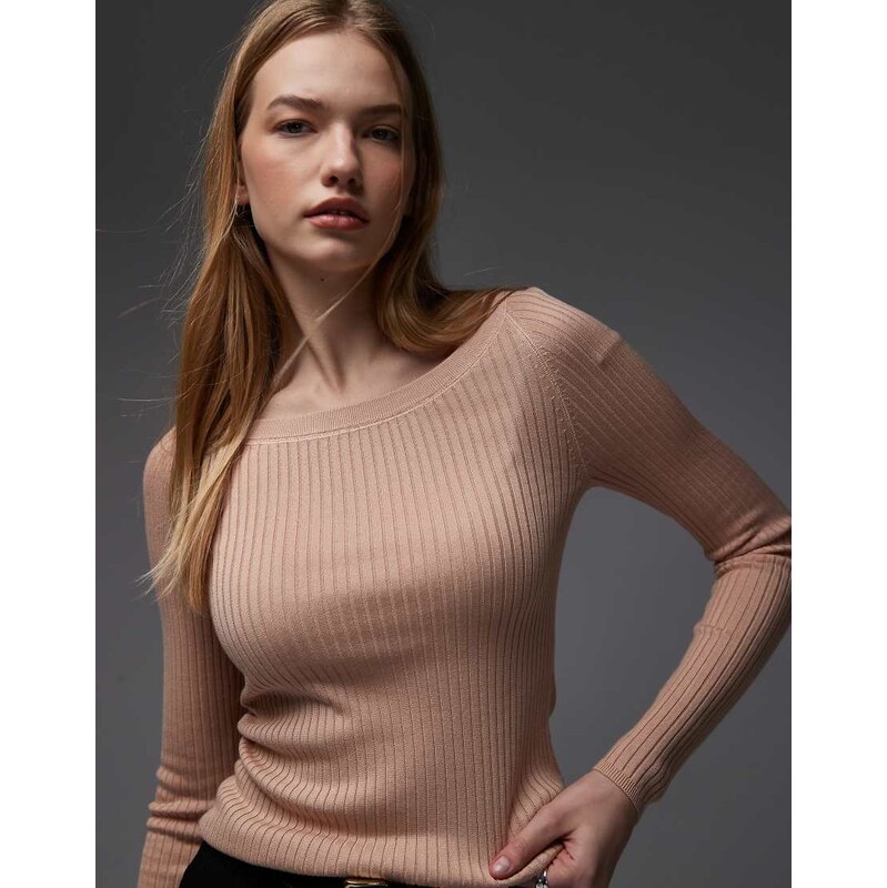 & Other Stories long sleeve knit top with scoop neck in peach