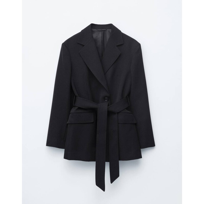 & Other Stories wool rich belted blazer in black