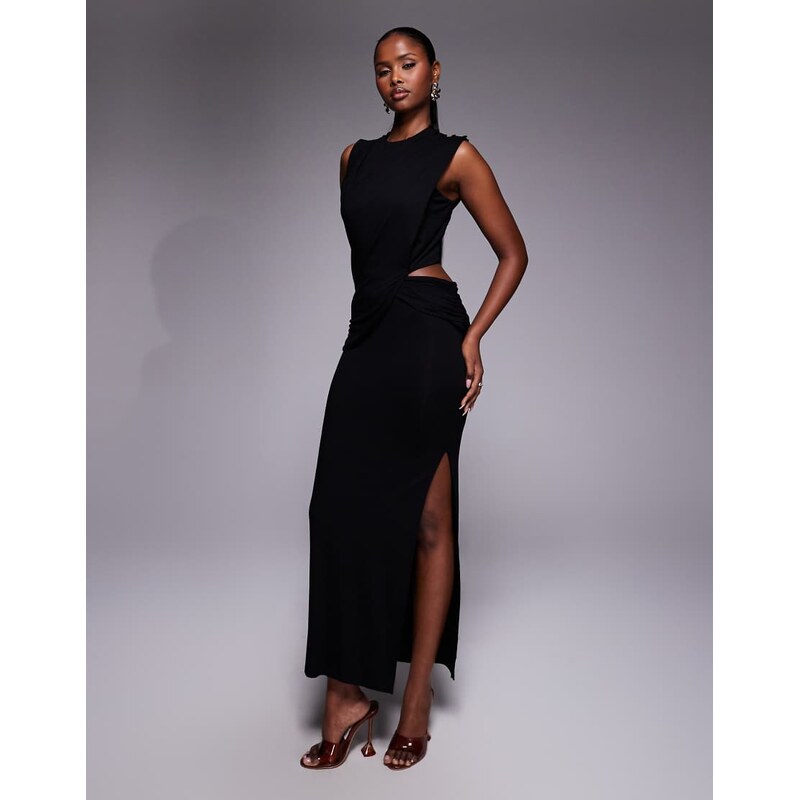 ASOS DESIGN high neck drape detail midi dress with cutout waist