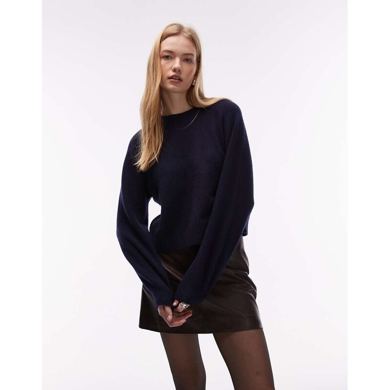 & Other Stories crew neck jumper with volume sleeves in navy-Blue 115520013