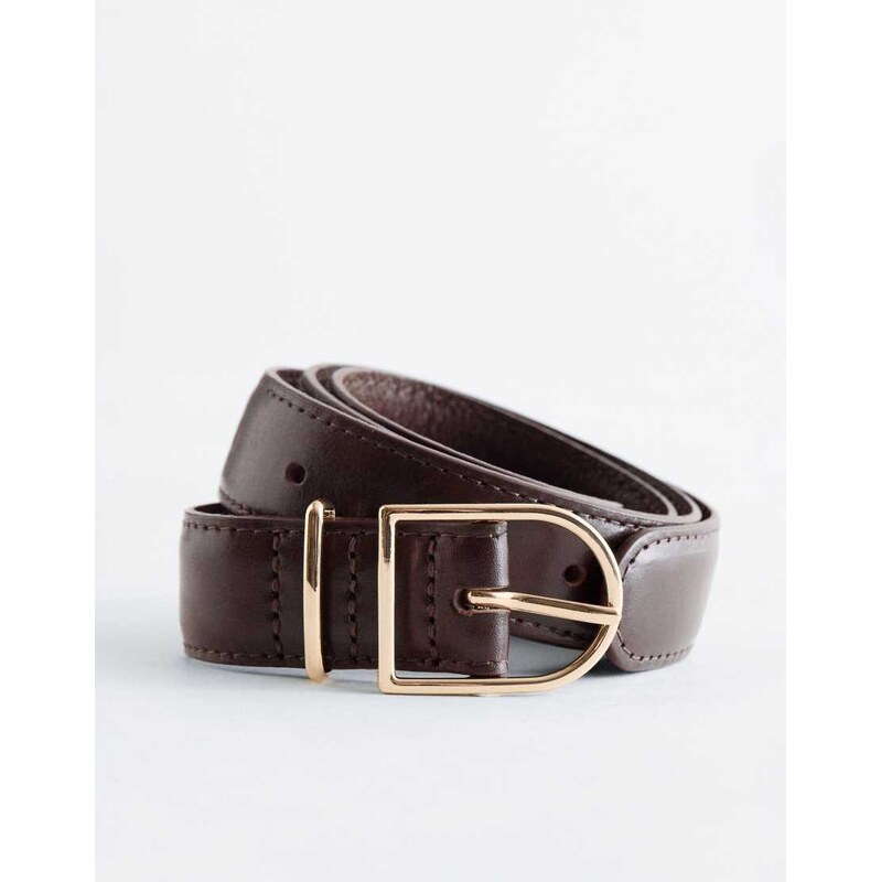 & Other Stories leather belt with gold buckle in chocolate brown