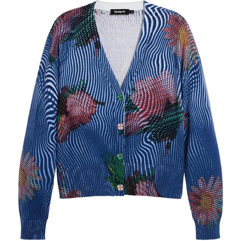 Desigual Kardigan námořnická modř / tmavě zelená / tmavě růžová