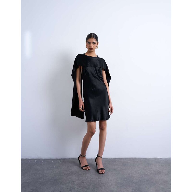 Topshop satin scarf neck mini dress in black 113263311