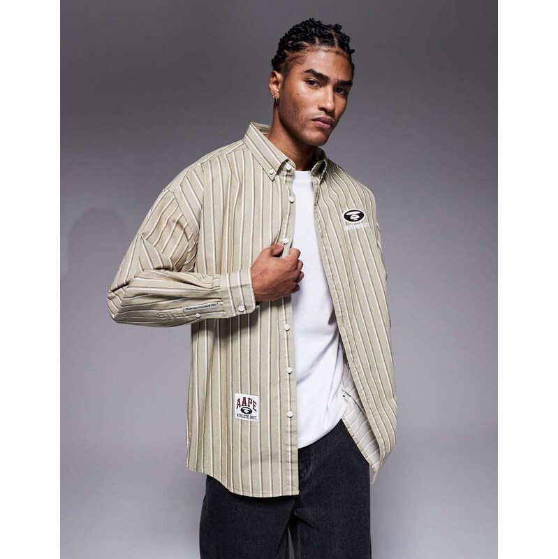Aape by A Bathing Ape oversized long sleeve striped shirt in beige 112143069