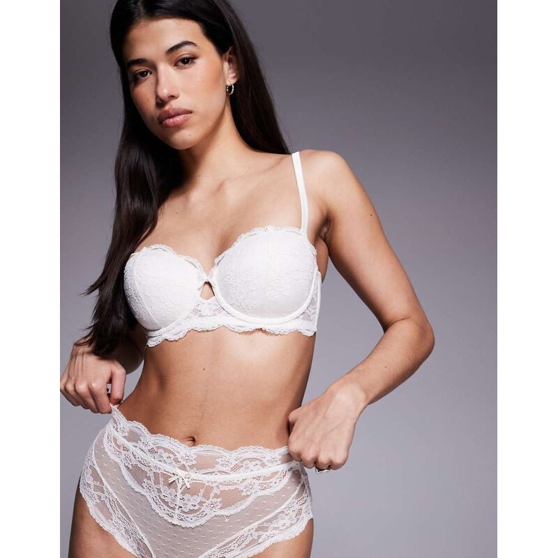 ASOS DESIGN Bridal Lola lace high waist brief in ivory-White 115514721