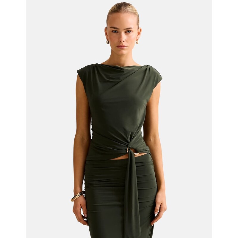 Forever New hardware drape detail top co-ord in thyme green 112143192