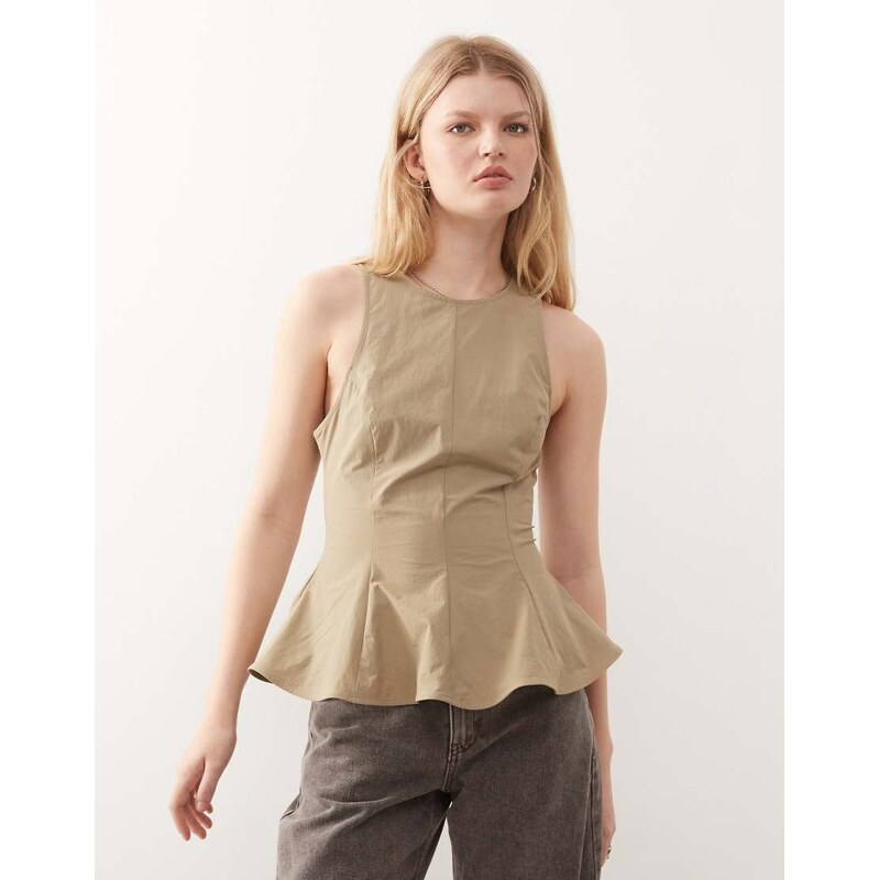 Monki peplum top in beige-Neutral