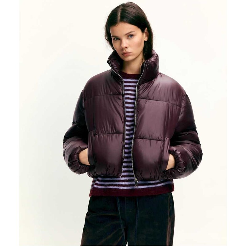 Pull&Bear Puffer jacket with a shimmery finish in burgundy-Red 113263895