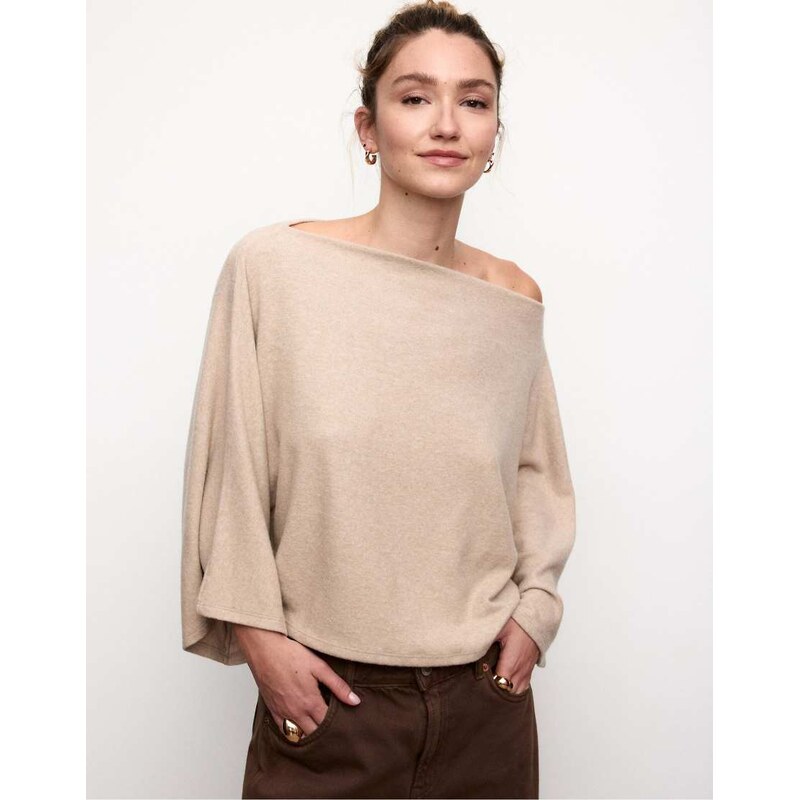 Stradivarius Boat neck cape top in stone-White 112143231