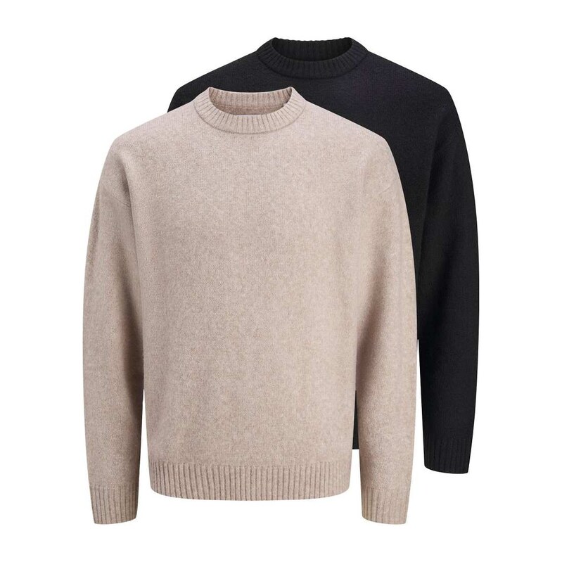Jack & Jones 2 pack knitted pullover in black and beige