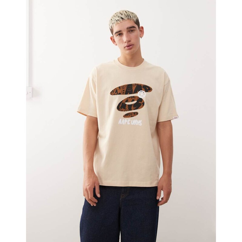 Aape by A Bathing Ape boxy t-shirt in beige with front logo print 112143467