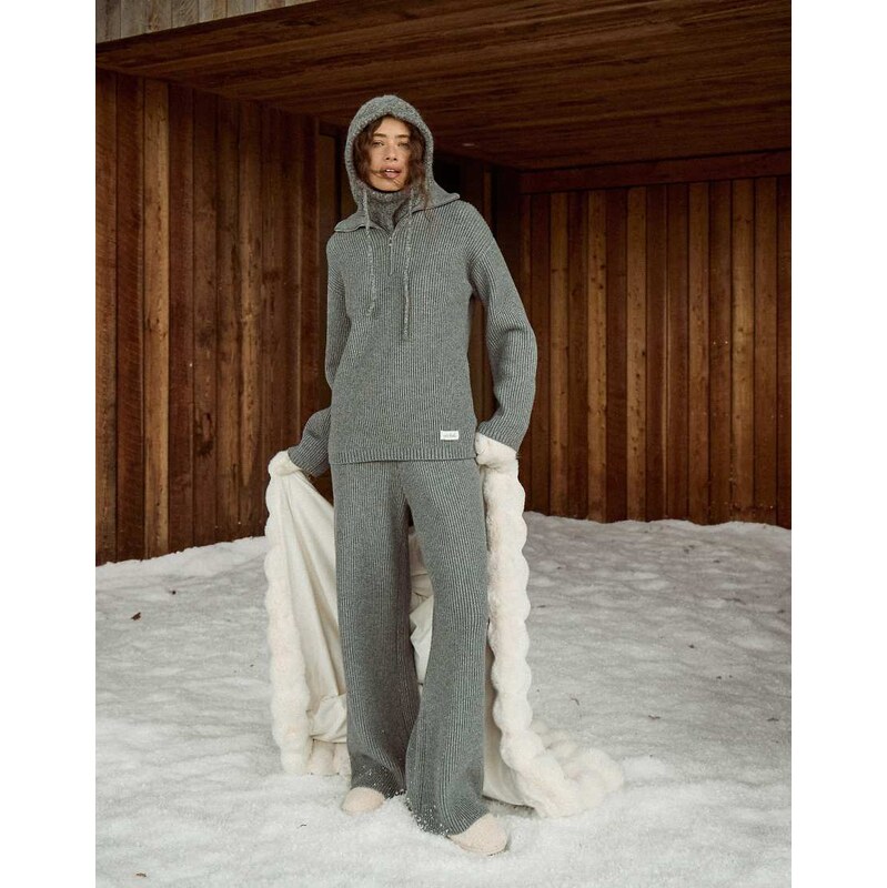 4th & Reckless ribbed knit relaxed wide leg trouser co-ord in grey 112195509
