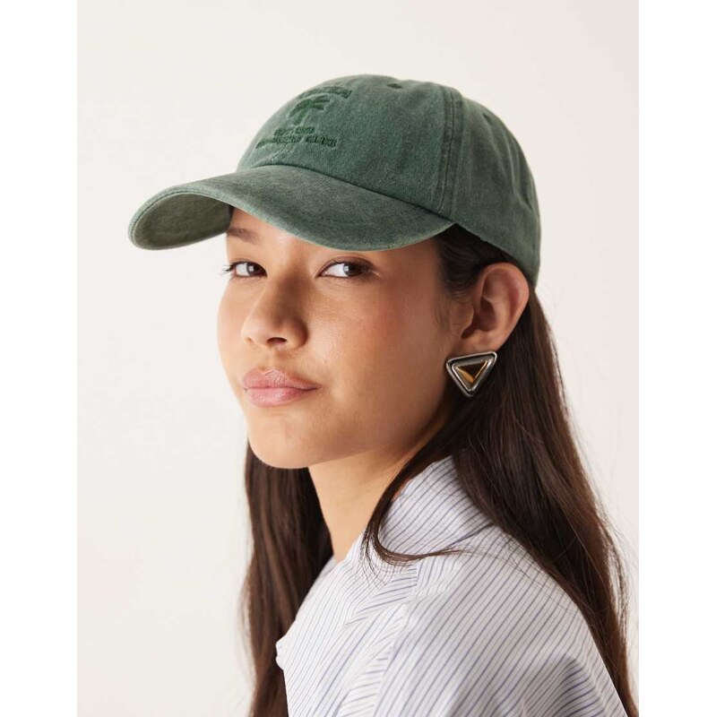 ASOS DESIGN embroidered Ibizia slogan cap in washed green