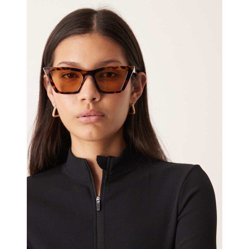 ASOS DESIGN angular cat eye sunglasses in tort with yellow