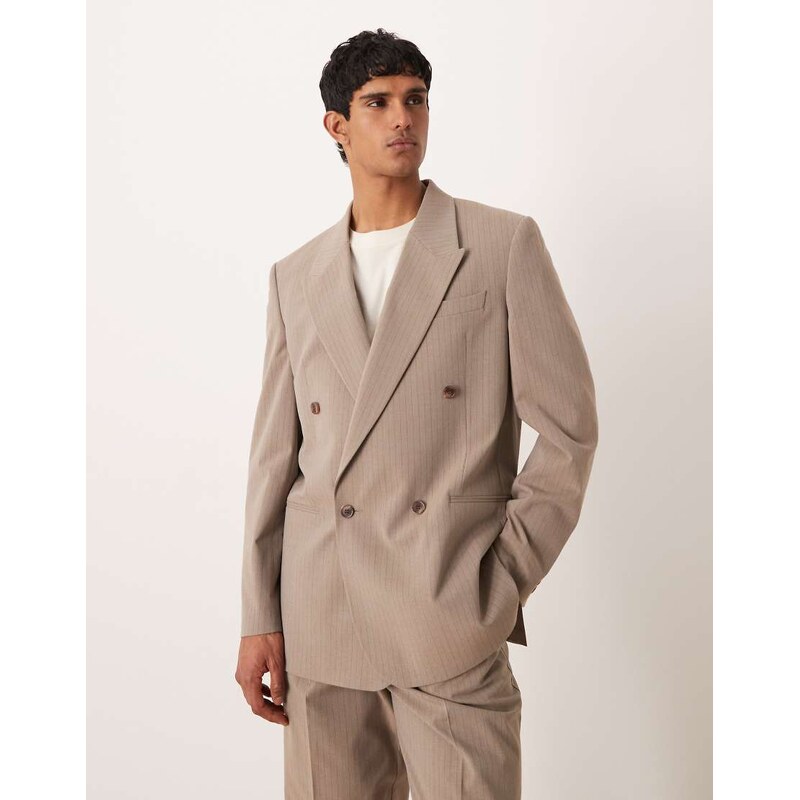 ASOS DESIGN relaxed square shoulder suit jacket in neutral