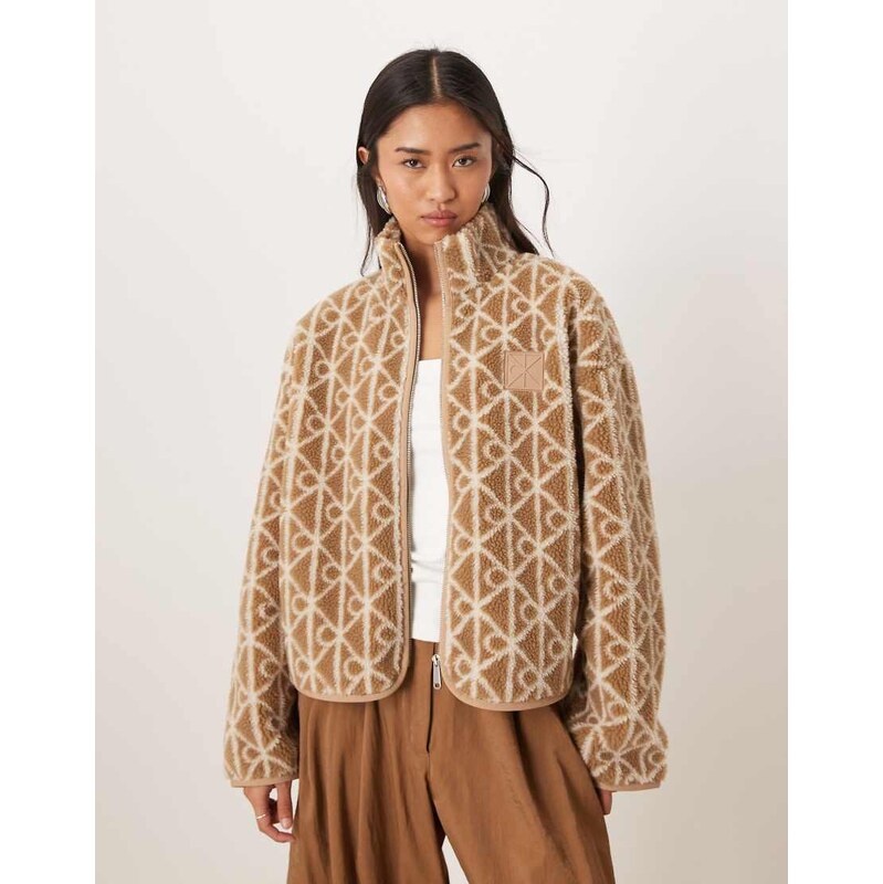 Calvin Klein Jeans Monogram Logo sherpa jacket in beige-Neutral