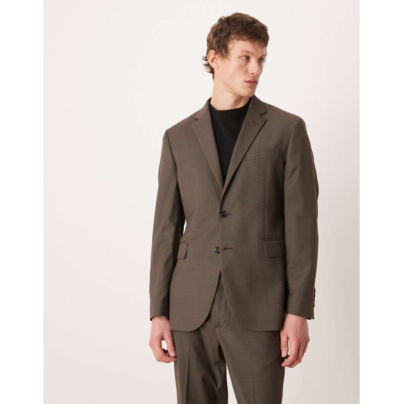Mango Milan slim fit tailored blazer co-ord in brown check