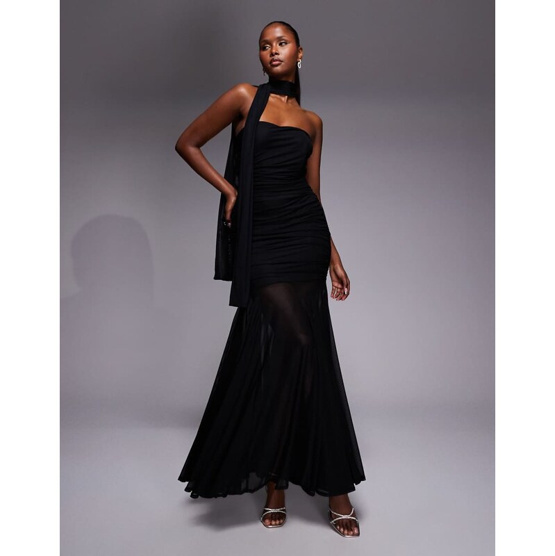 TFNC bandeau maxi dress with full sheer skirt and scarf detail in 112167255