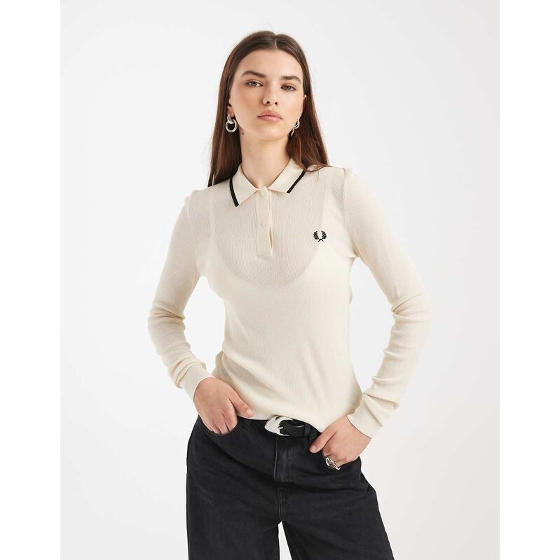 Fred Perry ribbed knitted shirt in ecru-White 112167257
