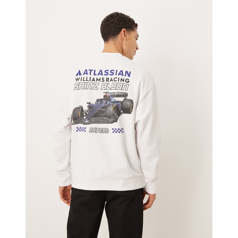 ASOS Design relaxed crew with Williams racing print in white