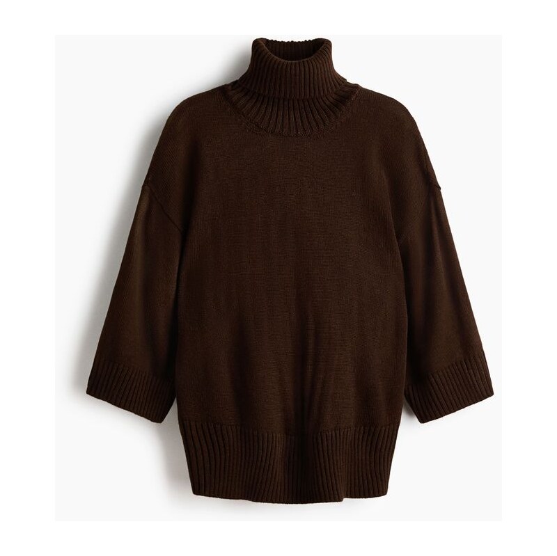 H&M - Svetr z jemného úpletus rolákem - Tmavě Hnědá