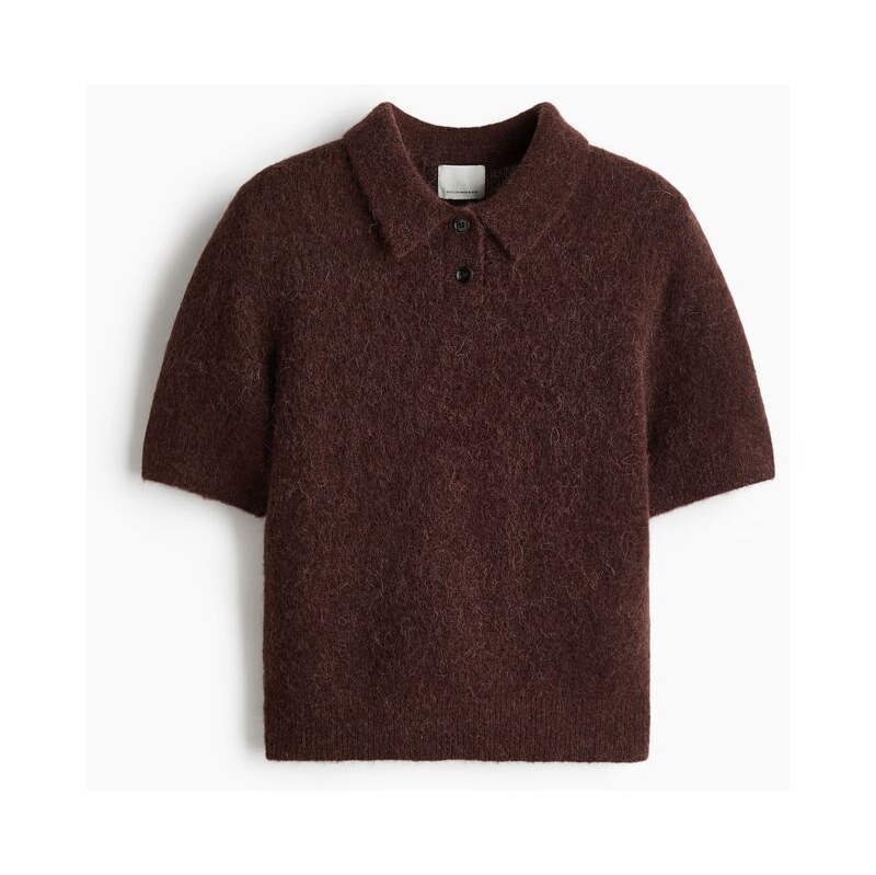 H&M - Top ze směsi alpakys límčekem - Tmavě Hnědá