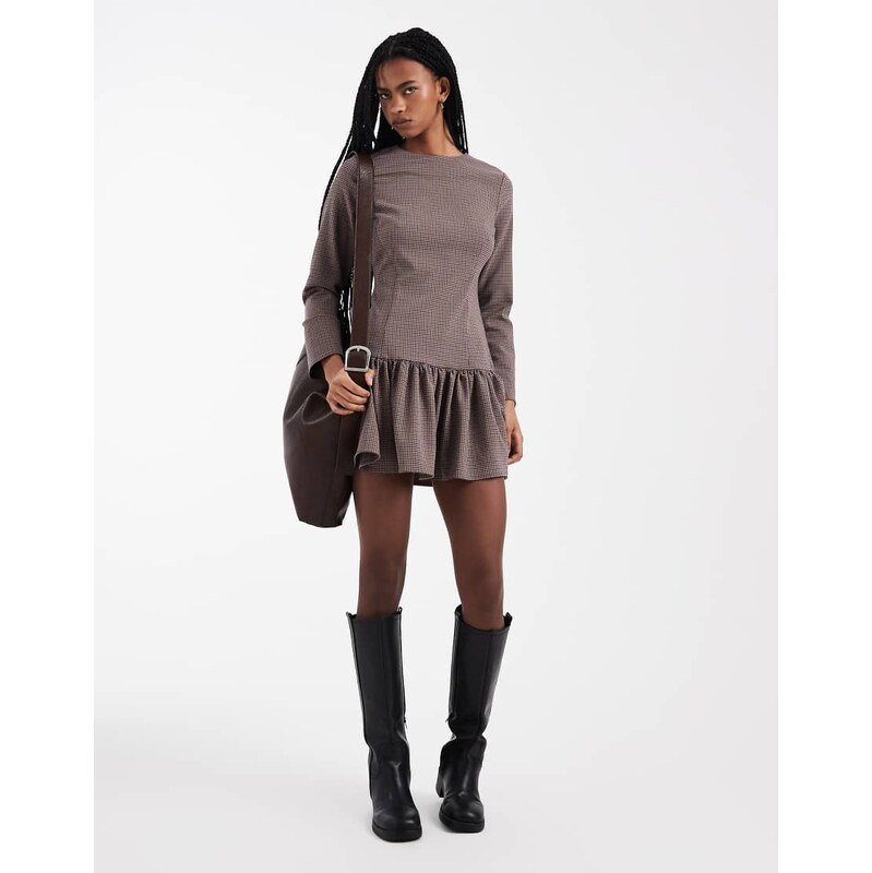 ASOS DESIGN drop waist mini dress in micro check-Multi