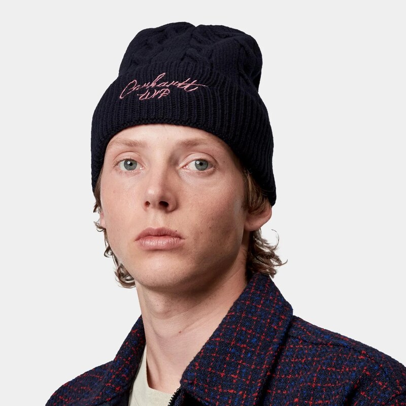 Carhartt WIP Signature Cable čepice Deep Night / Glassy Pink I035464.3CFXX