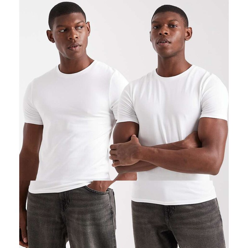 ASOS DESIGN Essentials 2 pack muscle fit t-shirts in white