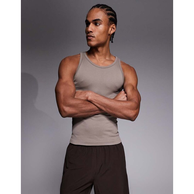 4505 Icon seamless rib slim fit vest in sandstone-Neutral