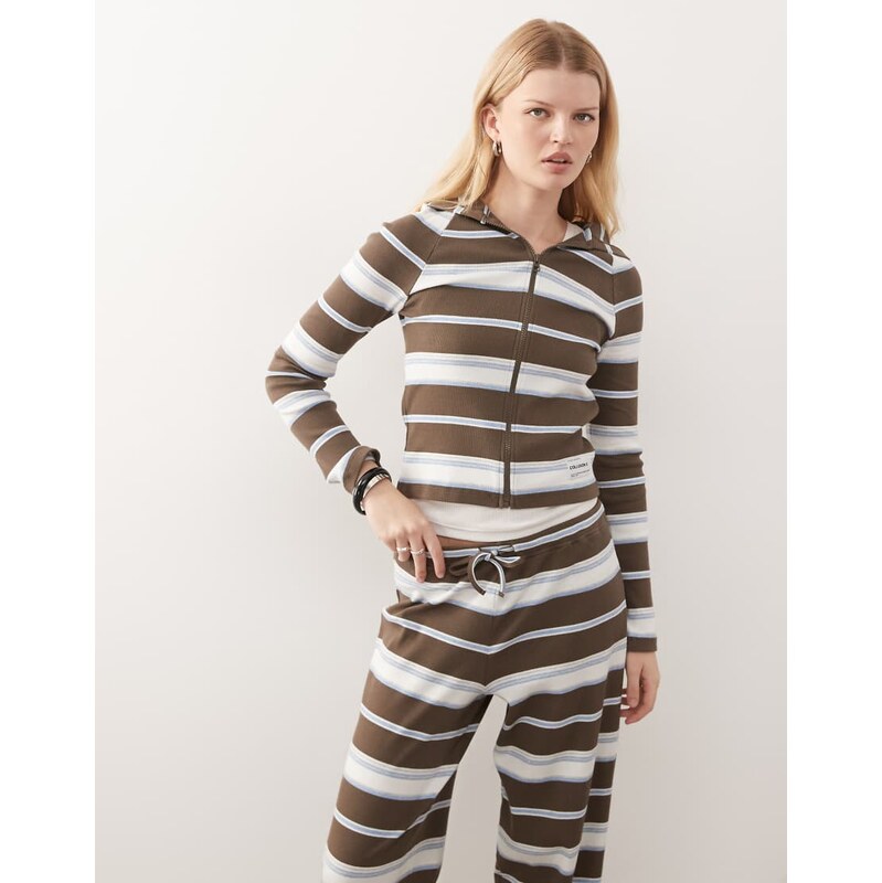 COLLUSION stripe shrunken zip through hoodie co-ord-Navy