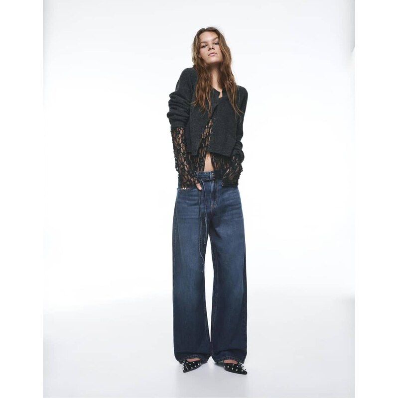 Pull&Bear Baggy jeans with drawstring in dark blue 112168640