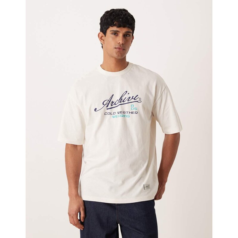 ASOS DESIGN oversized t-shirt with text print in off white