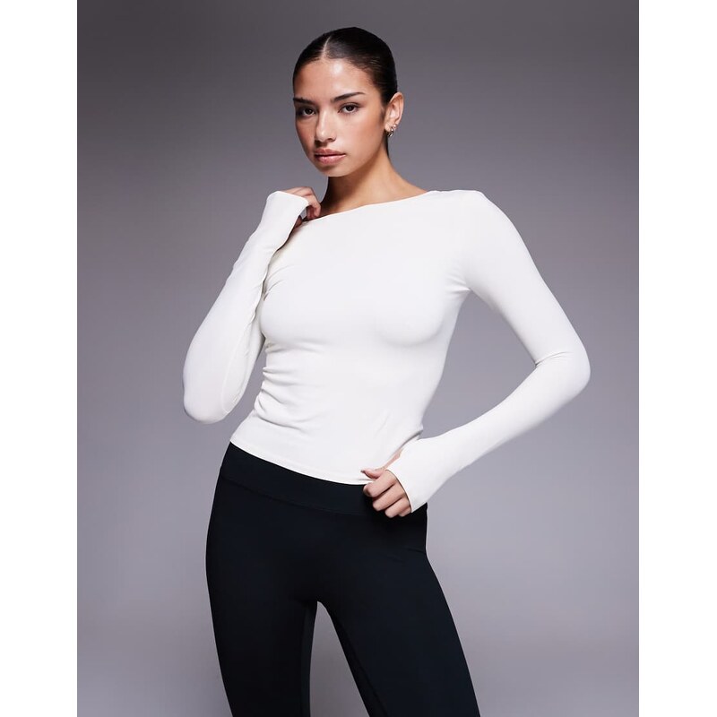 4505 plush handle scoop back layering long sleeve in ivory-White 112168700