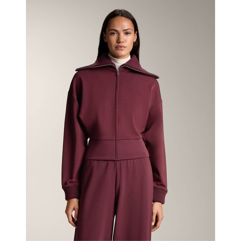 OYSHO Fitted waist knit collar jacket with brushed modal in red