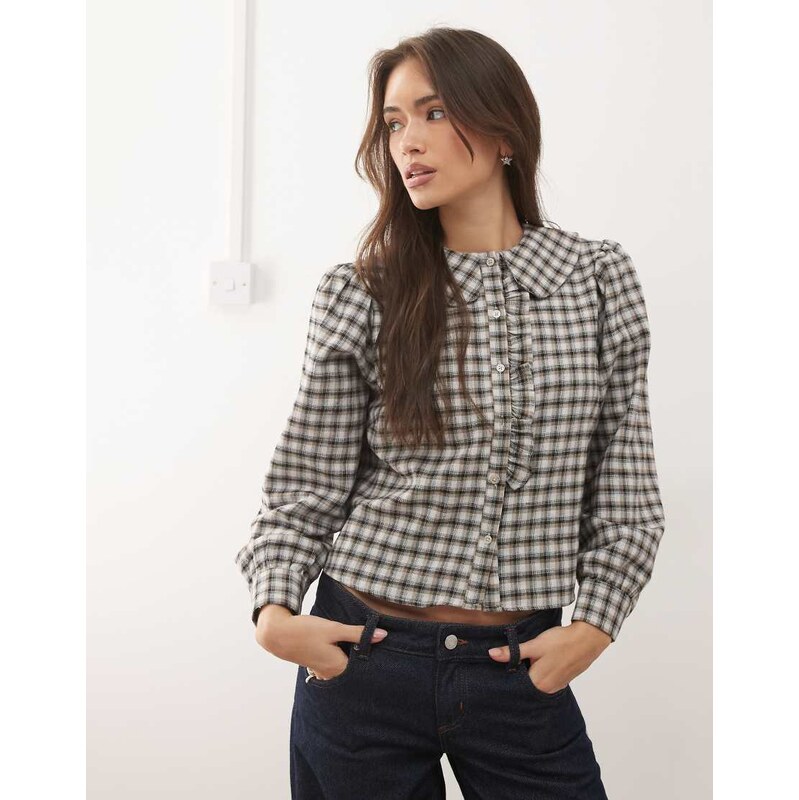 Reclaimed Vintage boxy shirt with peter pan collar and ruffle in