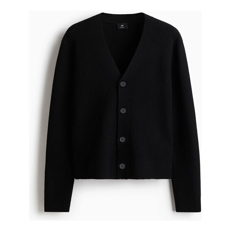 H&M - Vlněný propínací svetr Regular Fit - Černá