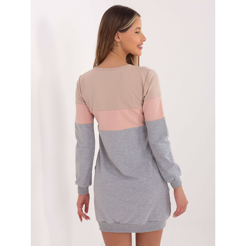 RUE PARIS Šedo-růžové dámské mikinové šaty RV-SK-5869.04-pink