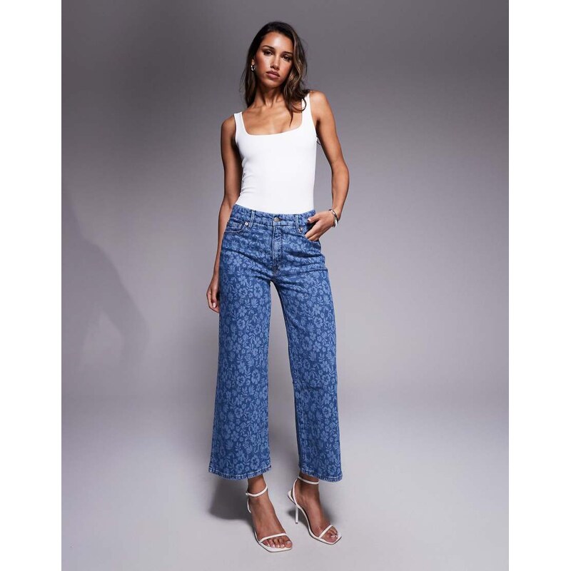 Good American good waist cropped palazzo jeans in hibiscus bloom-Pink 106692732