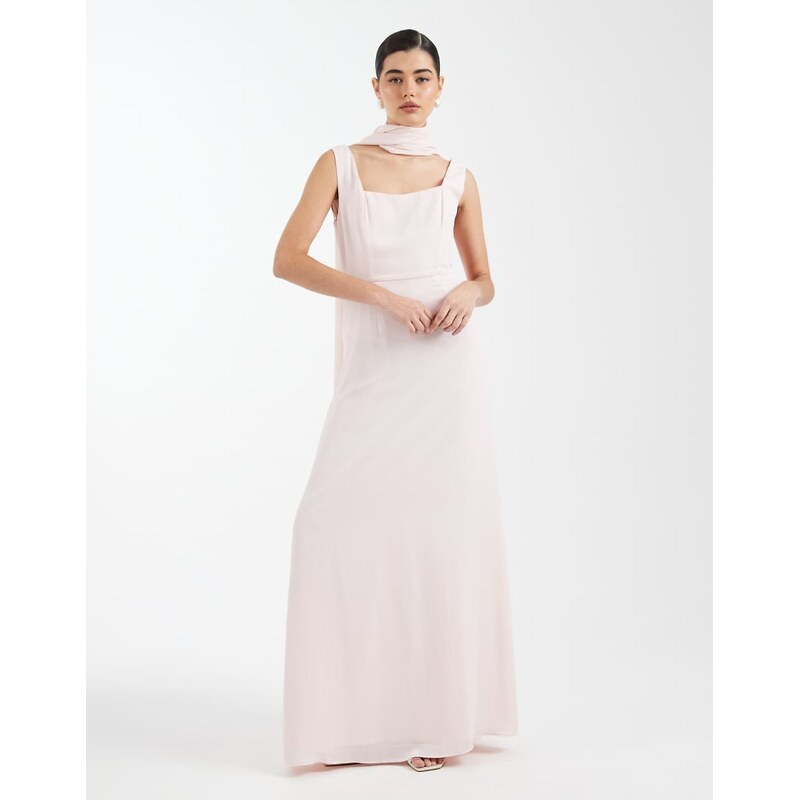 Six Stories Bridesmaid crepe square neck maxi dress with scarf neck in 114475606