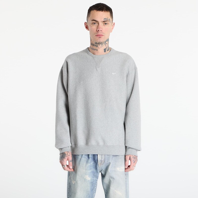 Mikina Nike Solo Swoosh Mens Fleece Crew Dk Grey Heather/ White