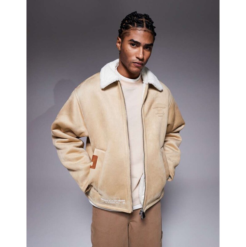 Aape by A Bathing Ape faux suede chore jacket in beige with faux fur 112308915
