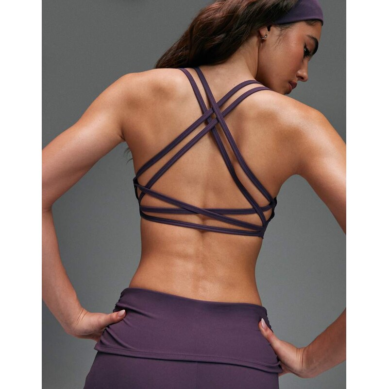 4505 soft touch light support strappy sports bra in heather