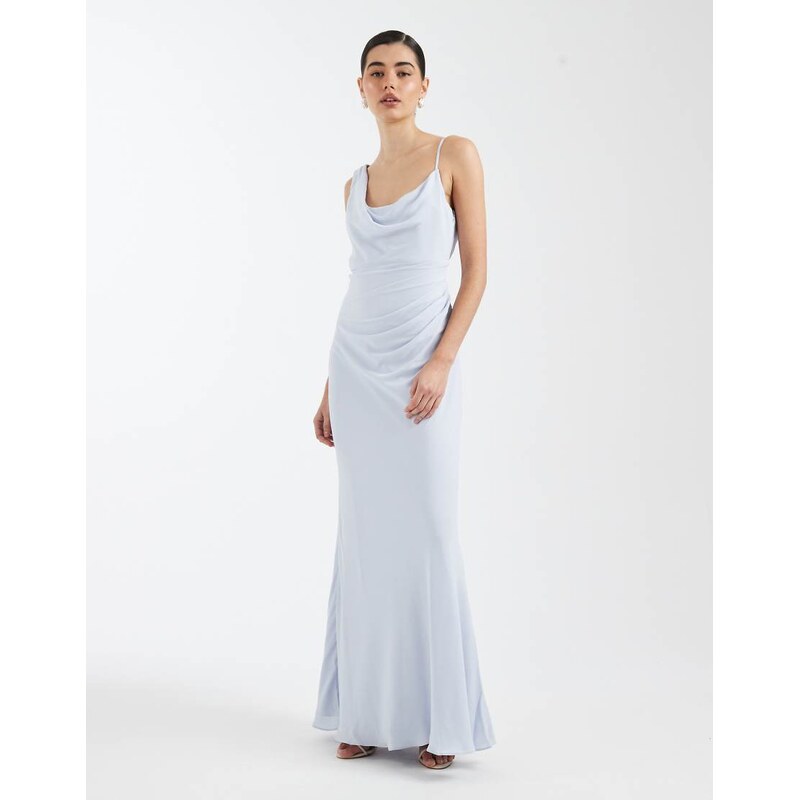 Six Stories Bridesmaid crepe asymmetric cowl neck maxi dress in pale 112676750