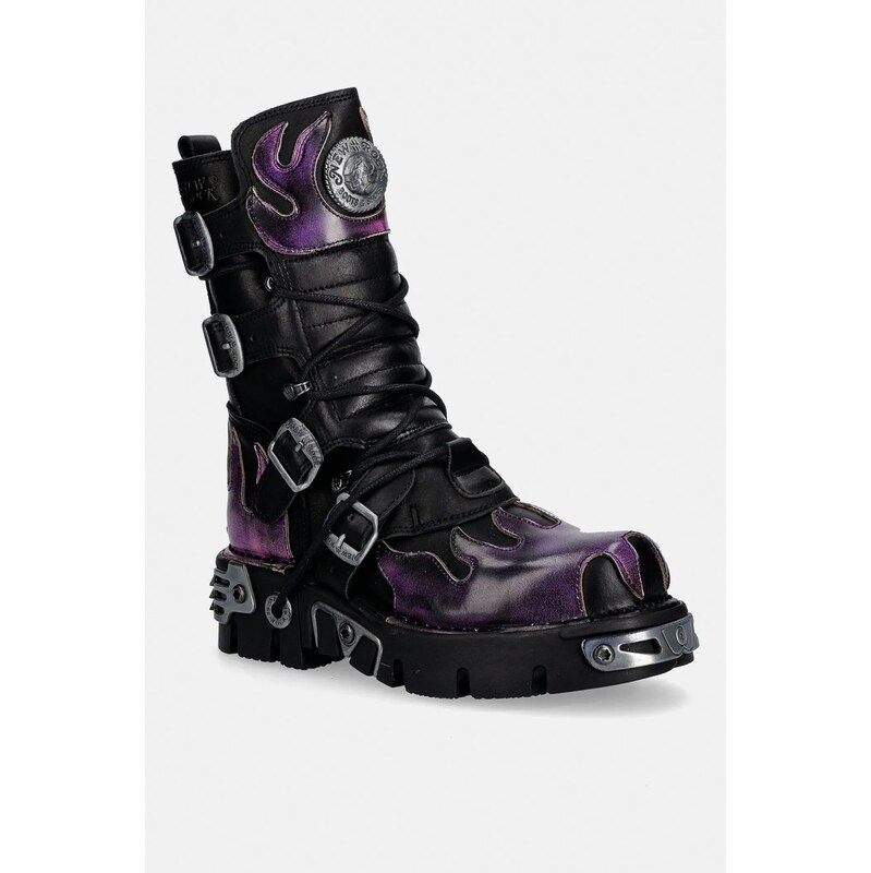 Kožené kotníkové boty New Rock ITALI NEGRO, PULIK FUEGO LILA, REACTOR 112184540