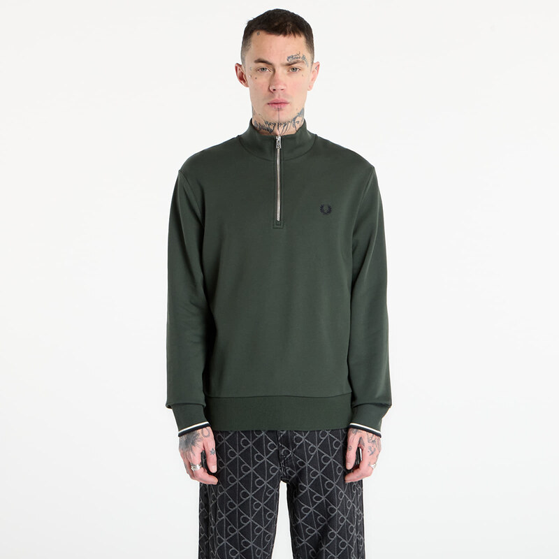 Mikina FRED PERRY Half Zip Sweatshirt Court Green/ Snow White/