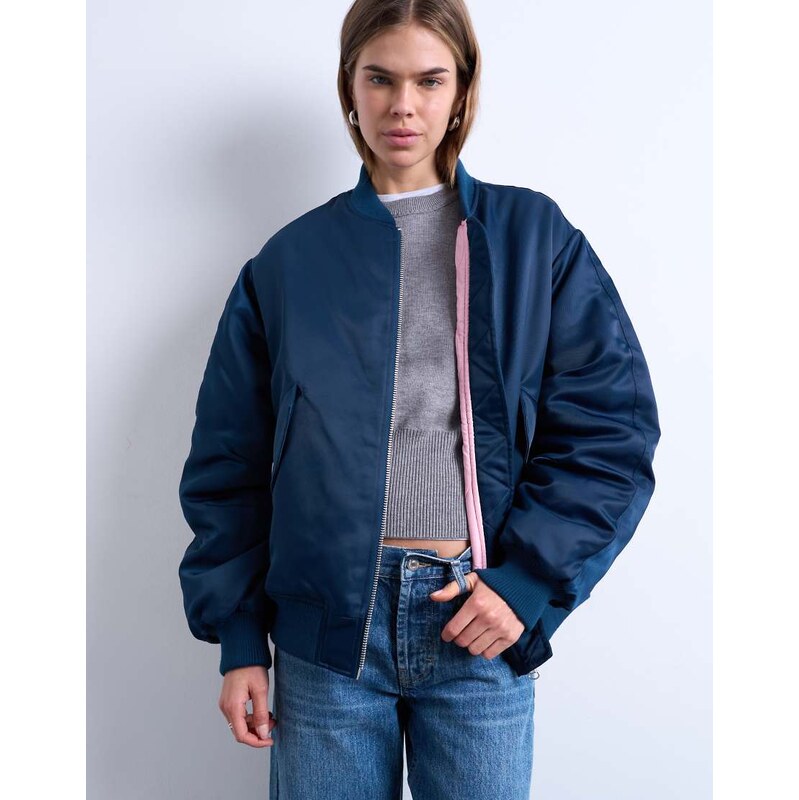 Topshop bomber with contrast lining in navy
