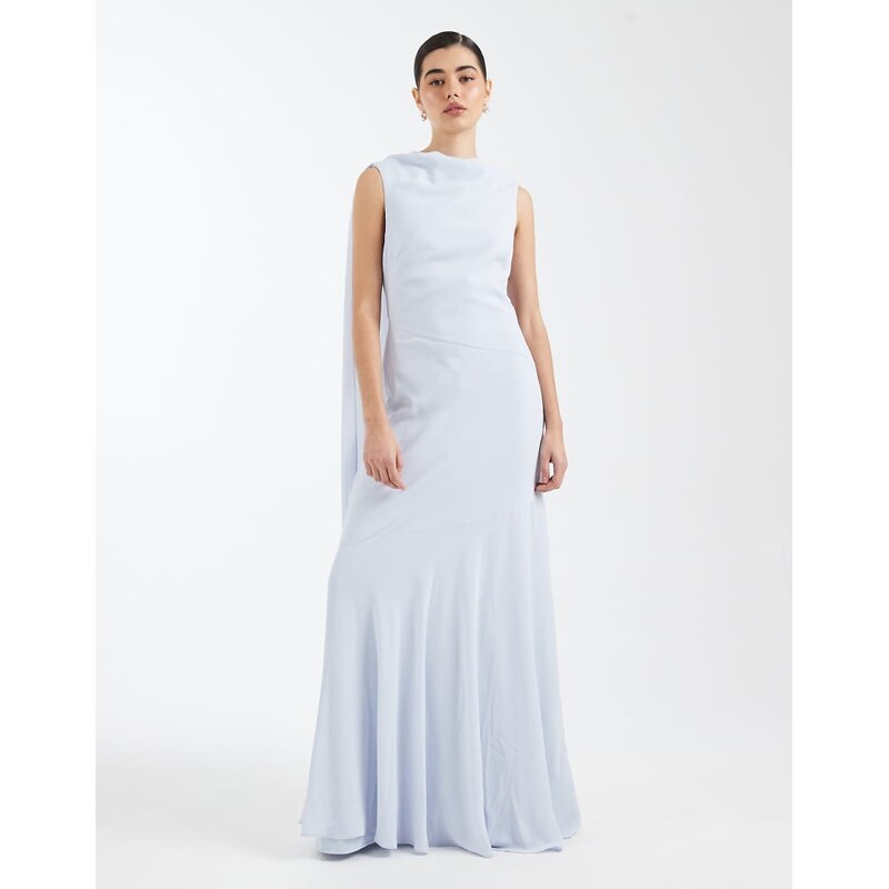Six Stories Bridesmaid crepe high cowl neck maxi dress in pale