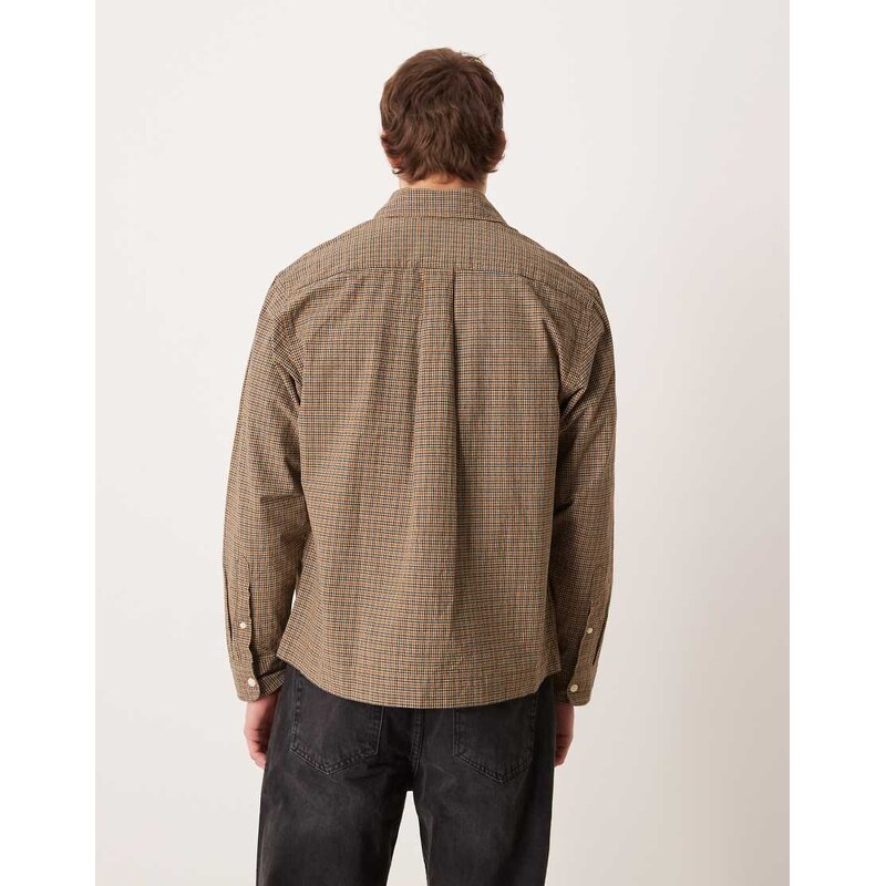 Selected oversized boxy check shirt in brown