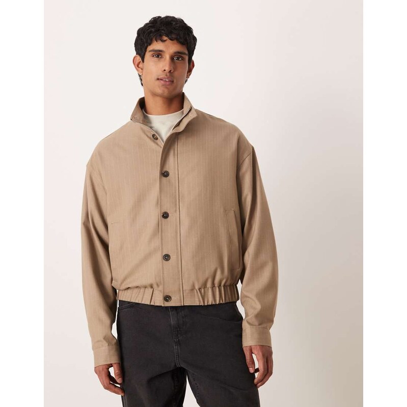 ASOS DESIGN relaxed pinstripe smart track jacket in brown